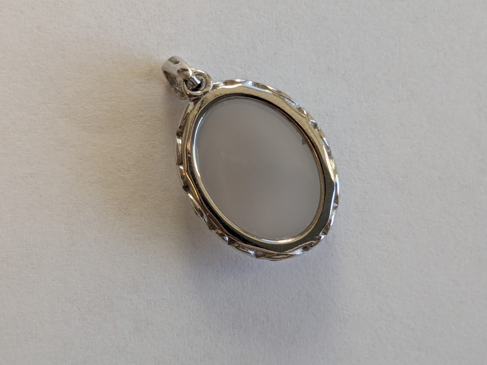 Natural Eye Clean Chalcedony 16x12mm Pendant with S925 gSetting/Rhodium Plating