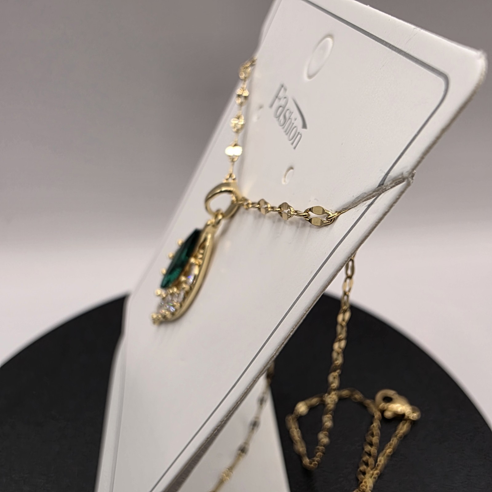 Stainless Steel Copper Plated 16″Necklace w/28mm Cz Leaf Motif Pendant