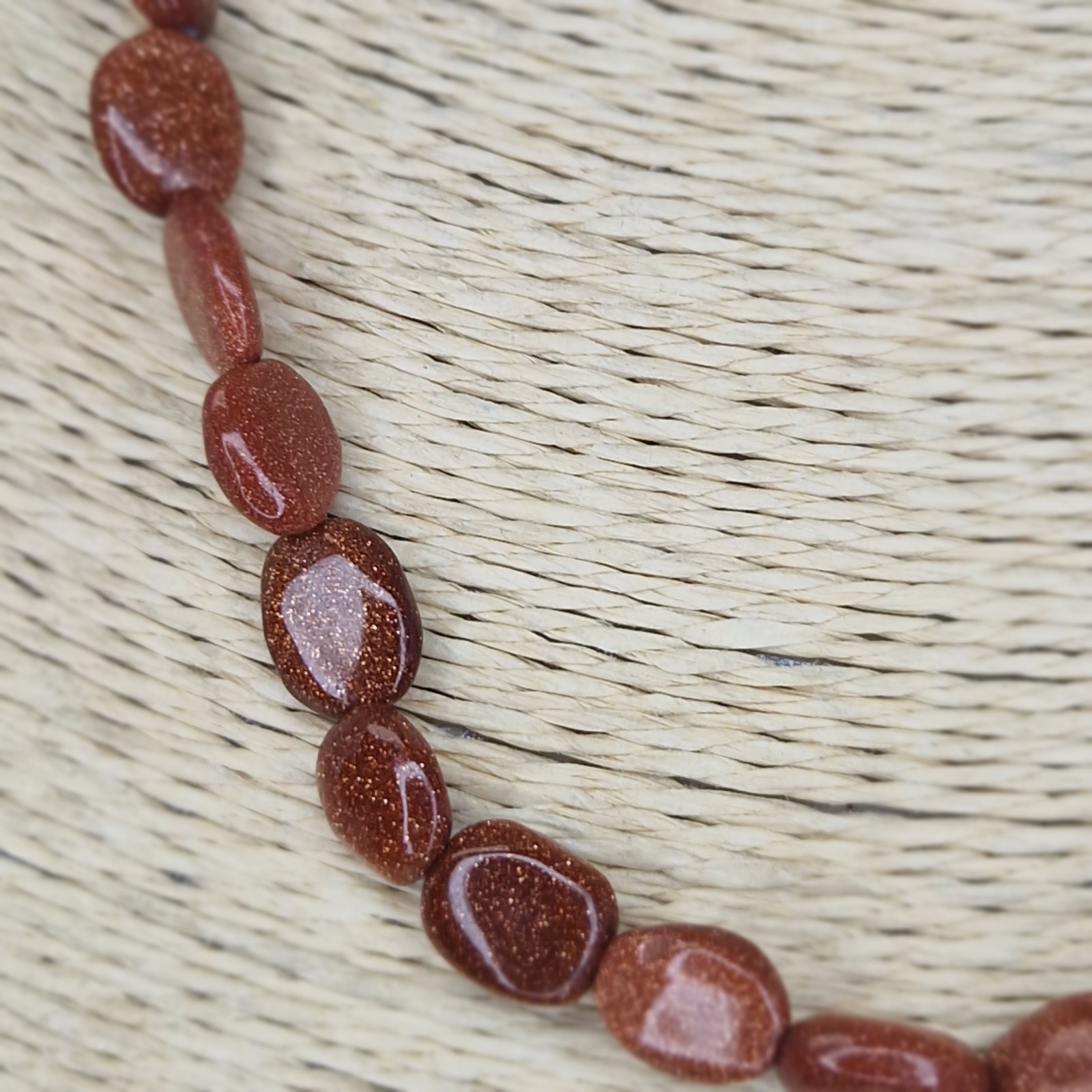 Sandstone Beaded Necklace Oval Beads Vintage Collar Length 46cm Long Orange