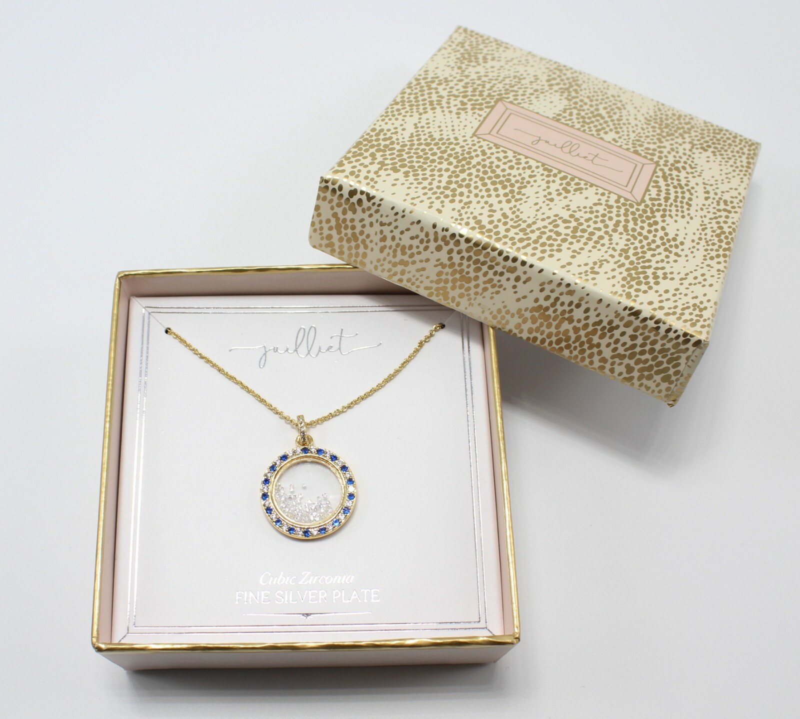 New Fine Silver Plate Gold Flash Cubic Zirconia Necklace in Gift Box #N2326