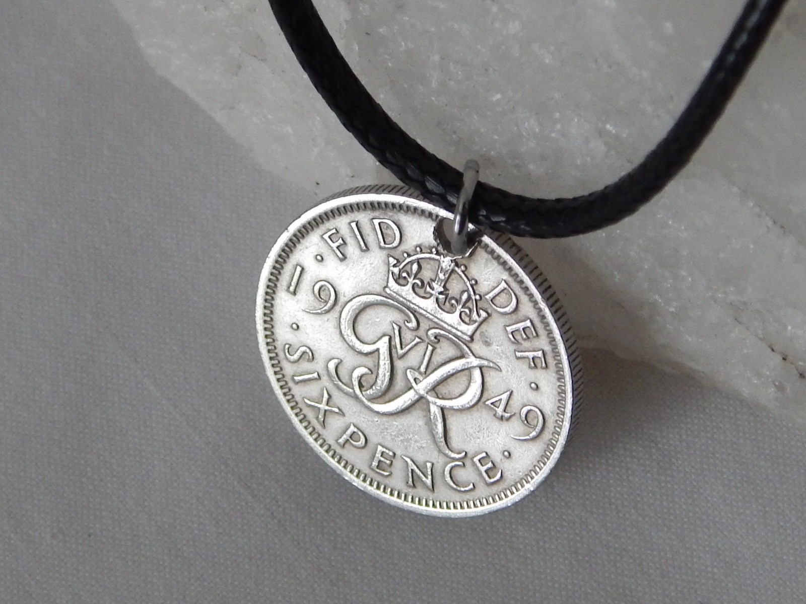 Antique 1949 Great Britain 6 Pence Coin Pendant Necklace #222