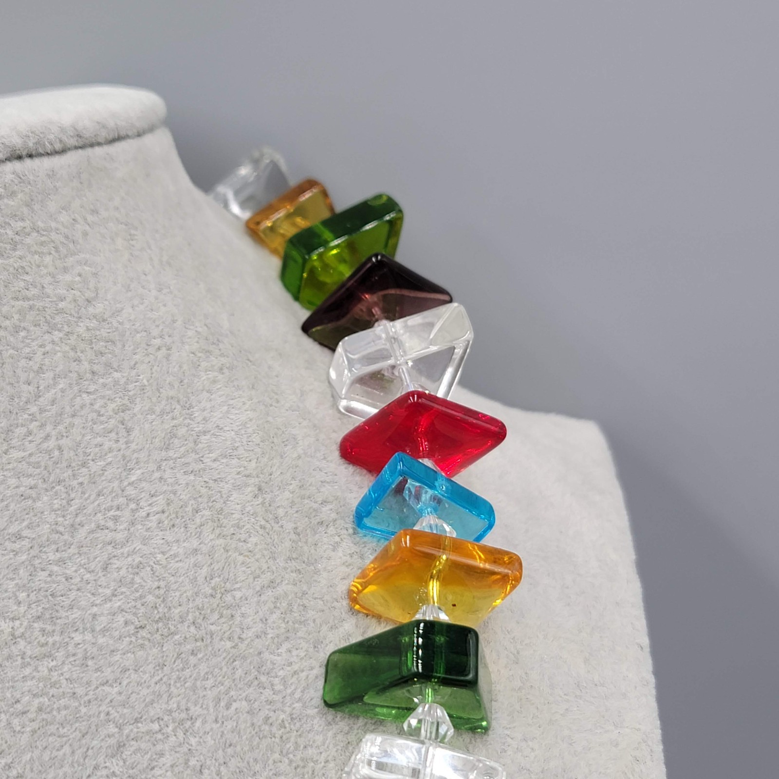 Multicolor Shaped Art Glass Bead Necklace Artisan Funky Fun! 20″