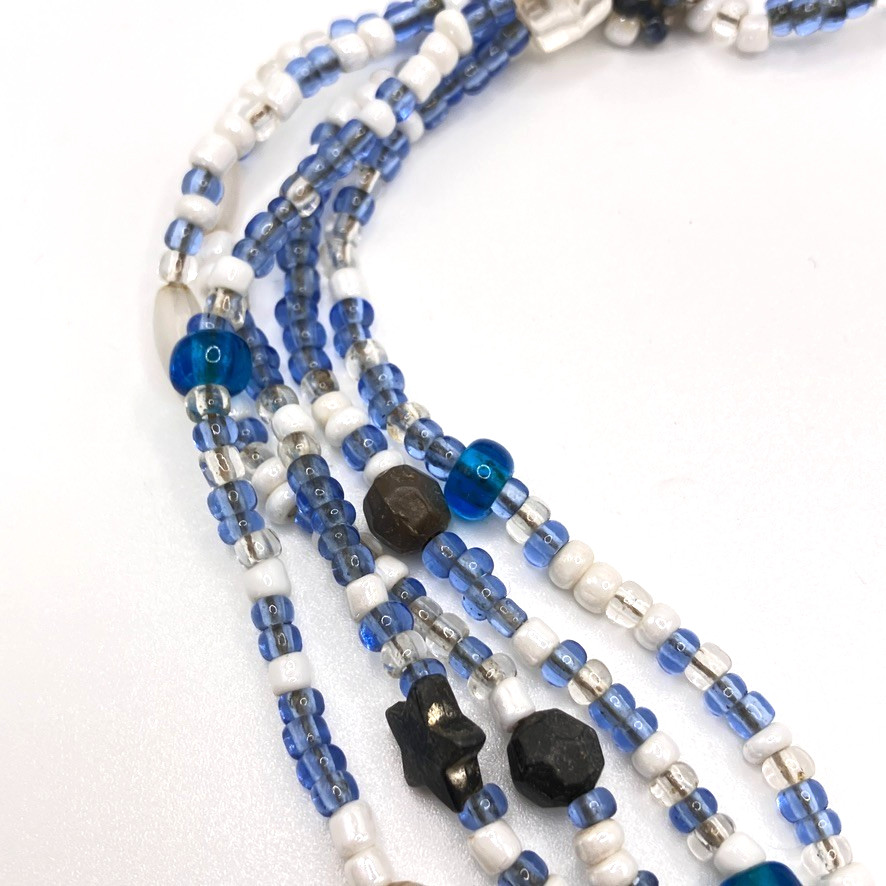 Blue glass seed bead necklace 46cm multi strand vintage Boho costume jewellery