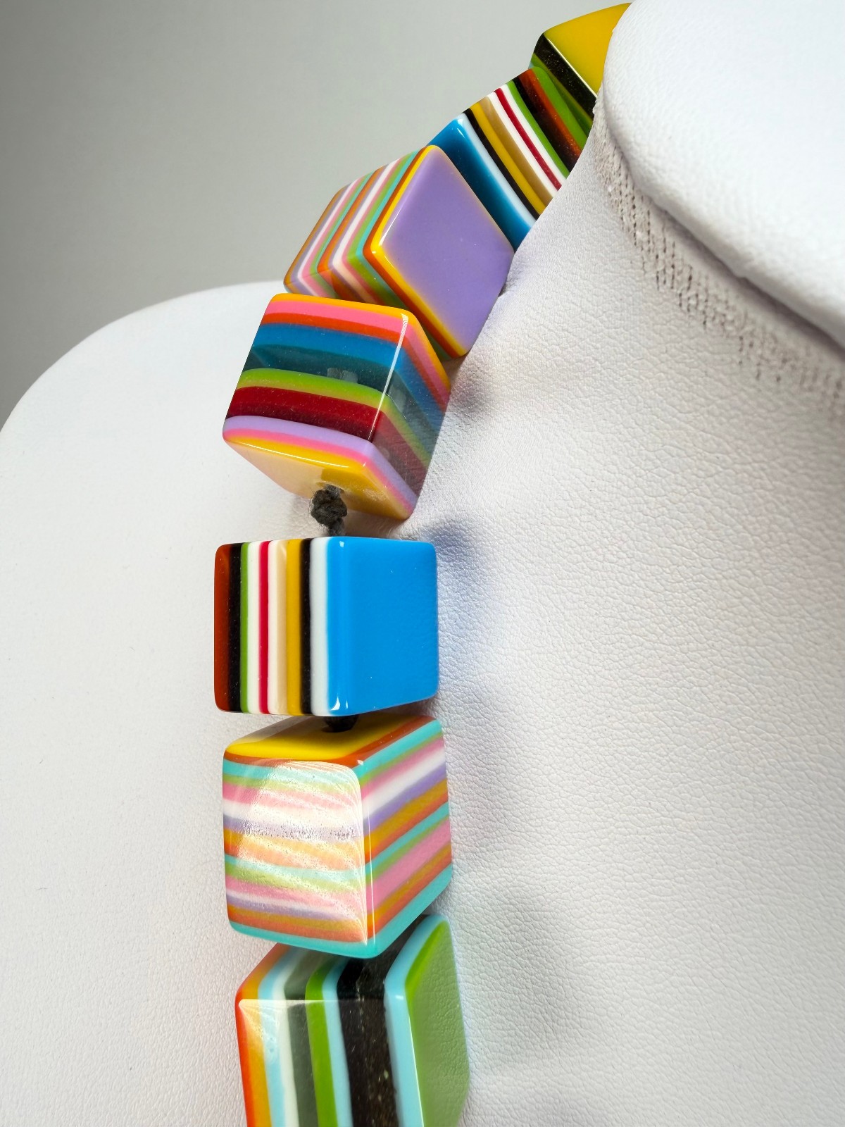 Jackie Brazil “POP” Liquorice Mix Colours Small Cubes 65cm Necklace ( N0046 )