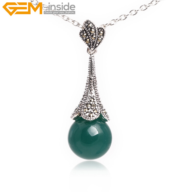 Tibetan Marcasite Silver Plated Assorted Color Stone Jewelry Necklace Pendant