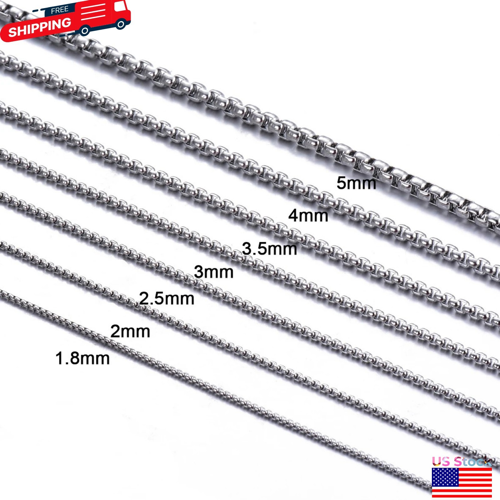 16-36″ Stainless Steel Silver Chain Cuban Curb Womens Mens Necklace 3/5/7/9/11mm