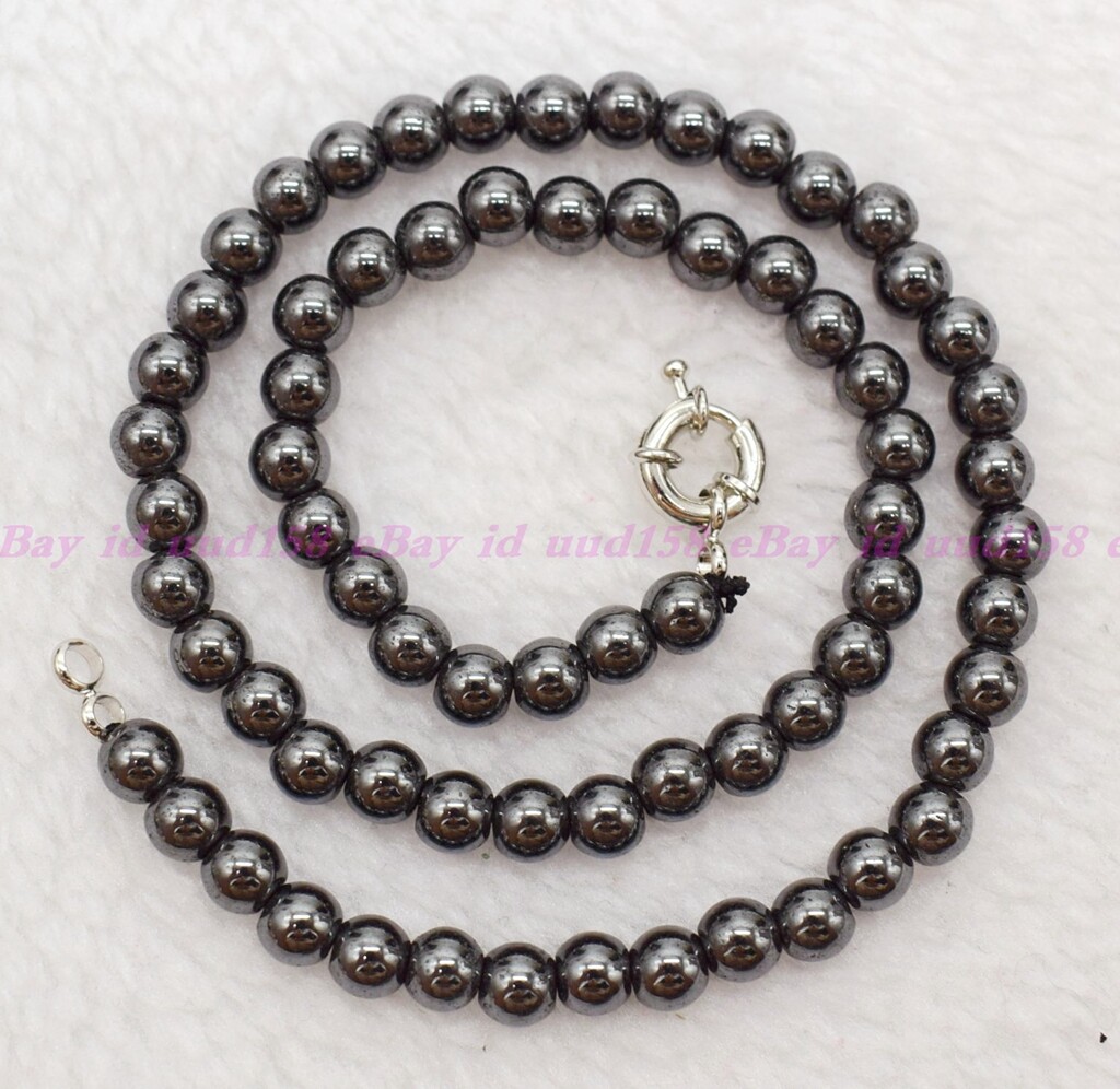 Natural Fashion 6/8mm Gray Hematite Round Gemstone Beads Necklace 16-36″ AAA
