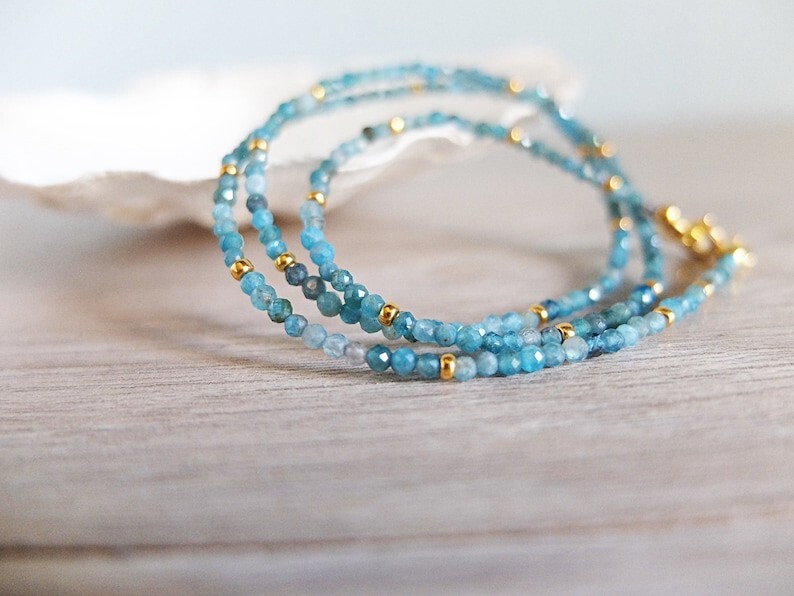 A++ Dainty Apatite Faceted Round Gemstone Gold Filled Beads Women Necklaces 24”