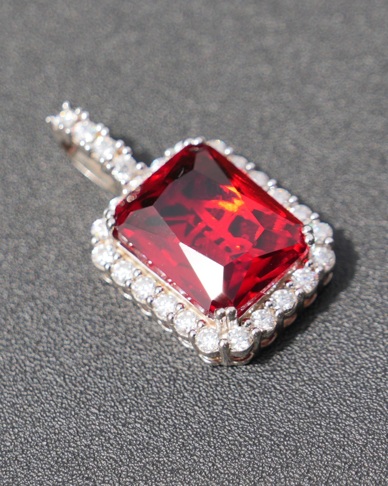 Moissanite & Simulated Ruby Pendant -925 Sterling Silver