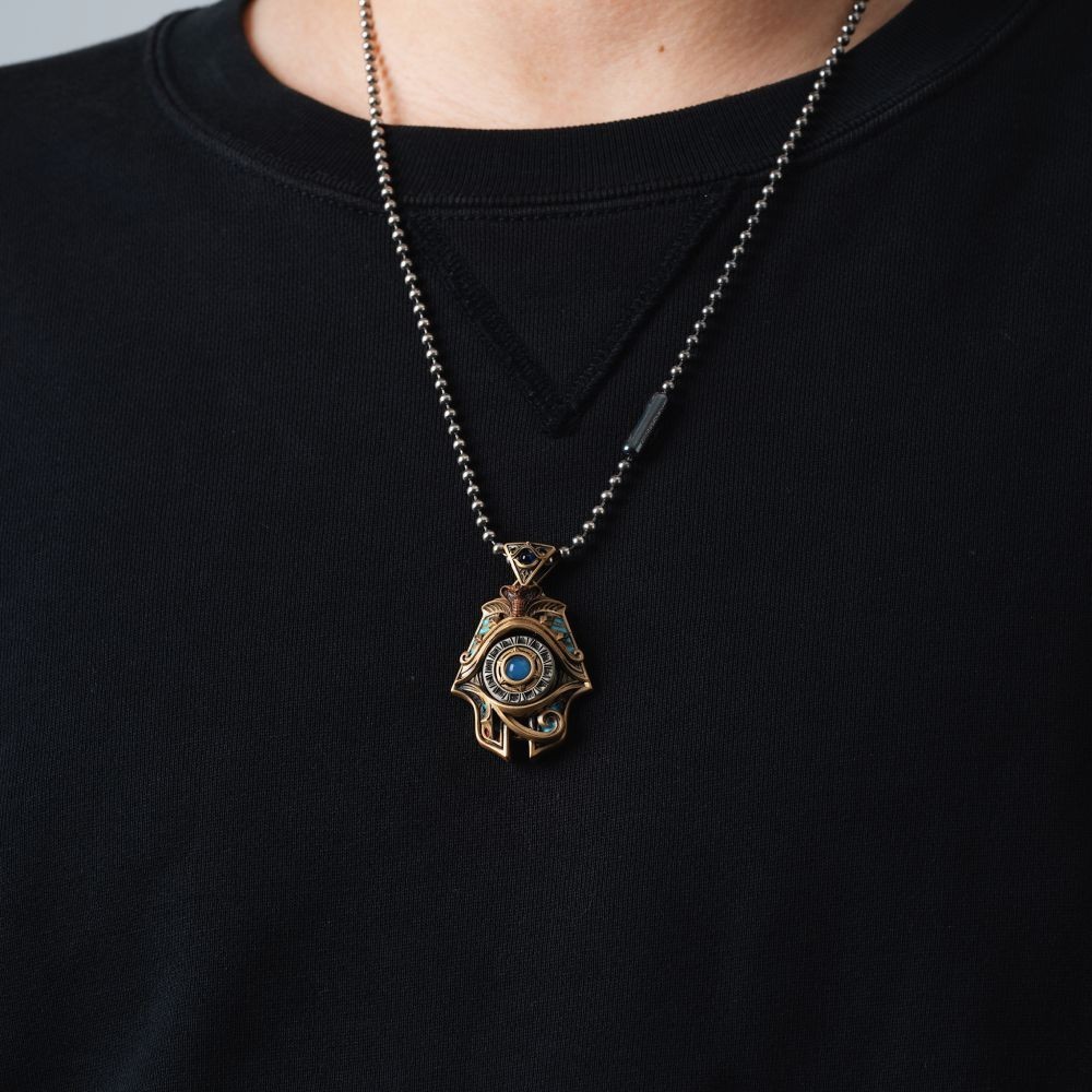 Eye of Horus Spinner Pendant, Egyptian Jewelry Gifts for Men, Protection Amulet