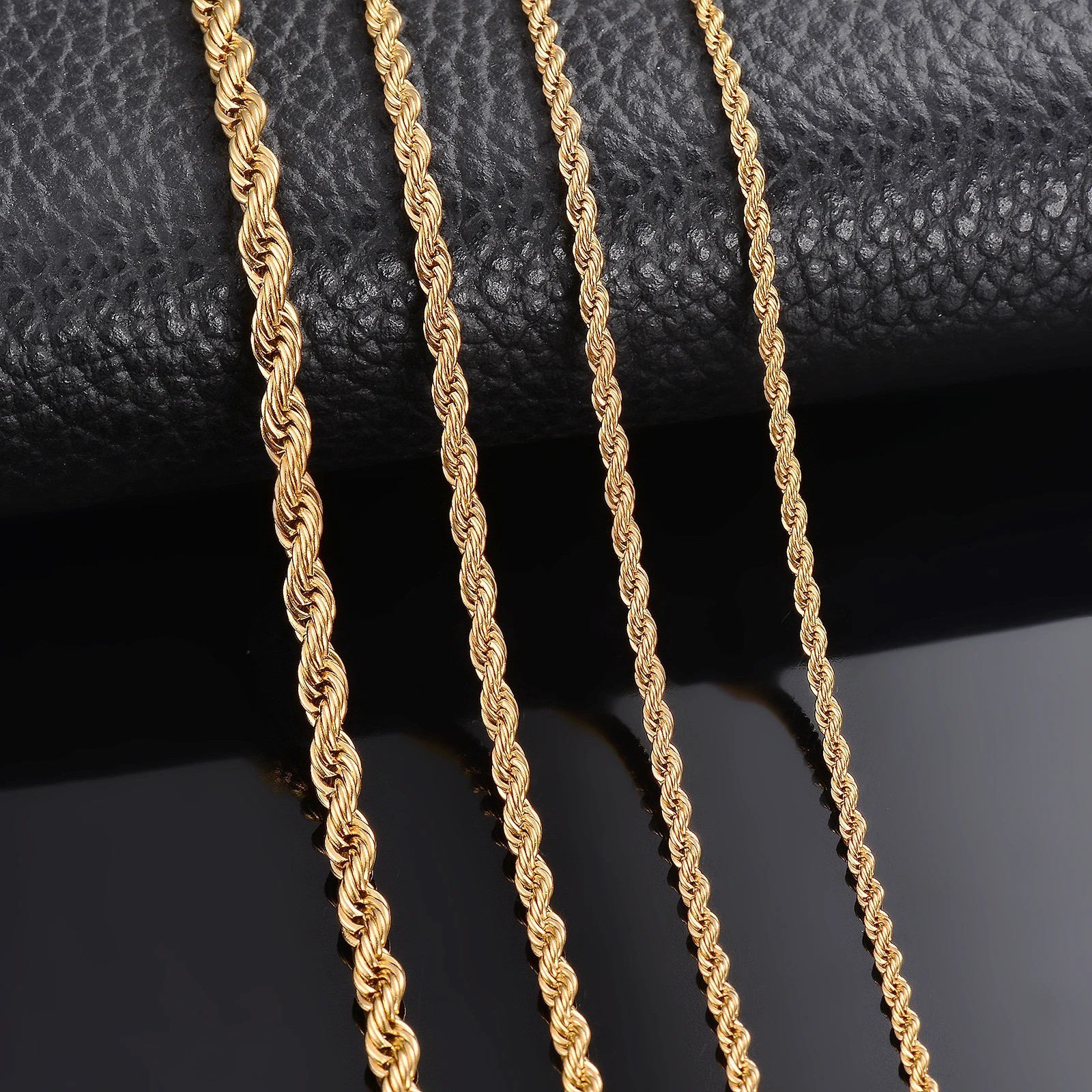 2.5-6mm Twisted Rope Chain Gold Plated Stainless Steel Link Necklace Christmas