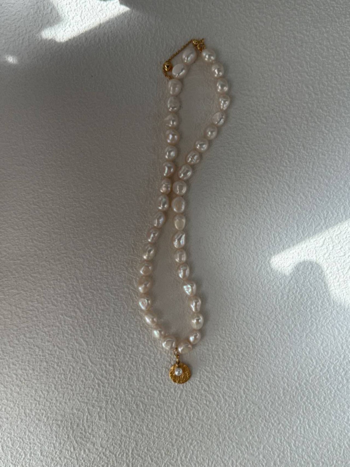 Radiant Harmony Pearl Necklace with Gold Medallion Elegant Necklace Vintage