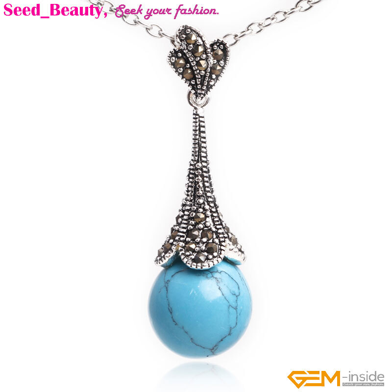 Tibetan Silver Plated Assorted Color Stone Marcasite Jewelry Necklace Pendant SD