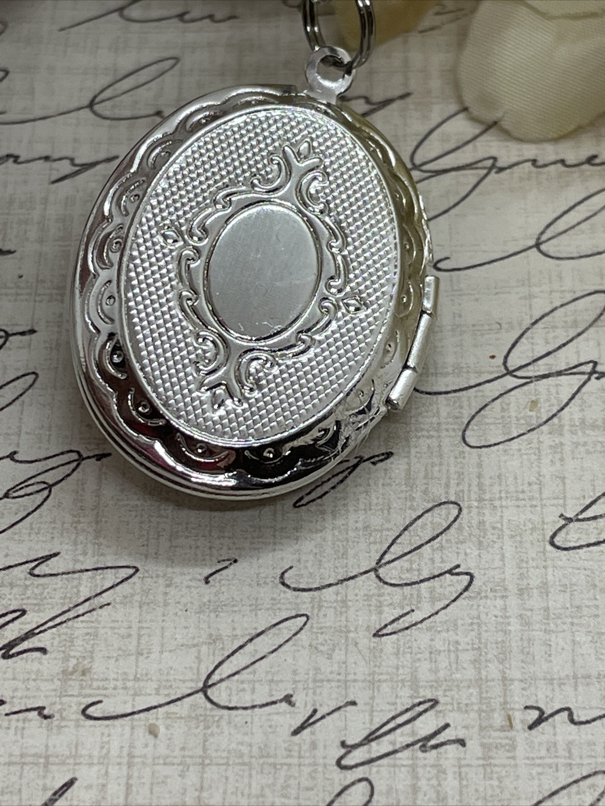 Pink Frosted Tulip Silver Photo Locket Necklace Bridal Gift Mom Wife Anniversary