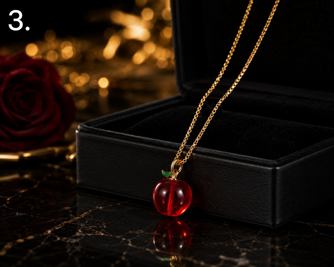 Red Apple Pendant Necklace Gold Plated Chain Glass Fruit Charm Cute Gift 18″