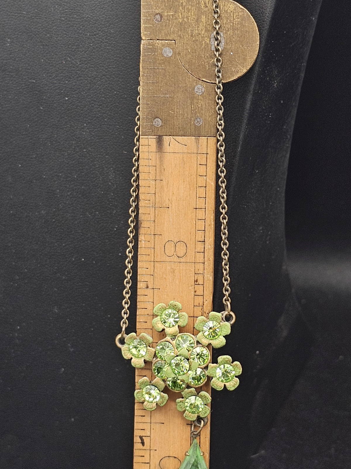 Signed Michal Negrin Peridot Green Swarovski Crystal Floral Necklace Bronze Tone