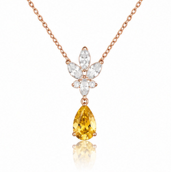 4ct Pear Cut Simulated Yellow Citrine/Diamond Drop Necklace 14k Rose Gold Plated