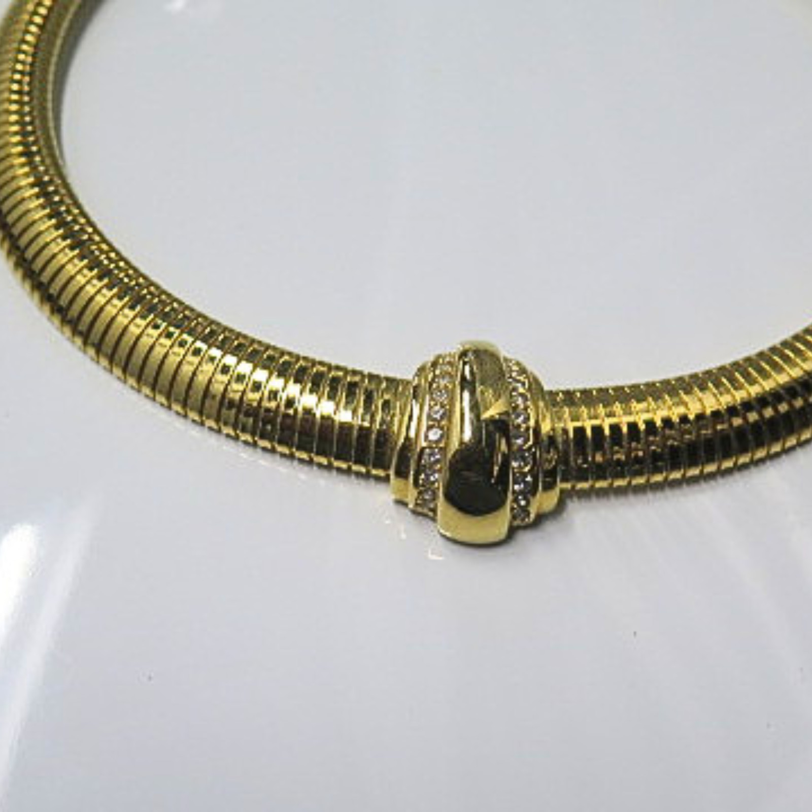 Gold Tone Herringbone Snake Chain Necklace Crystal Accent Slide Inch