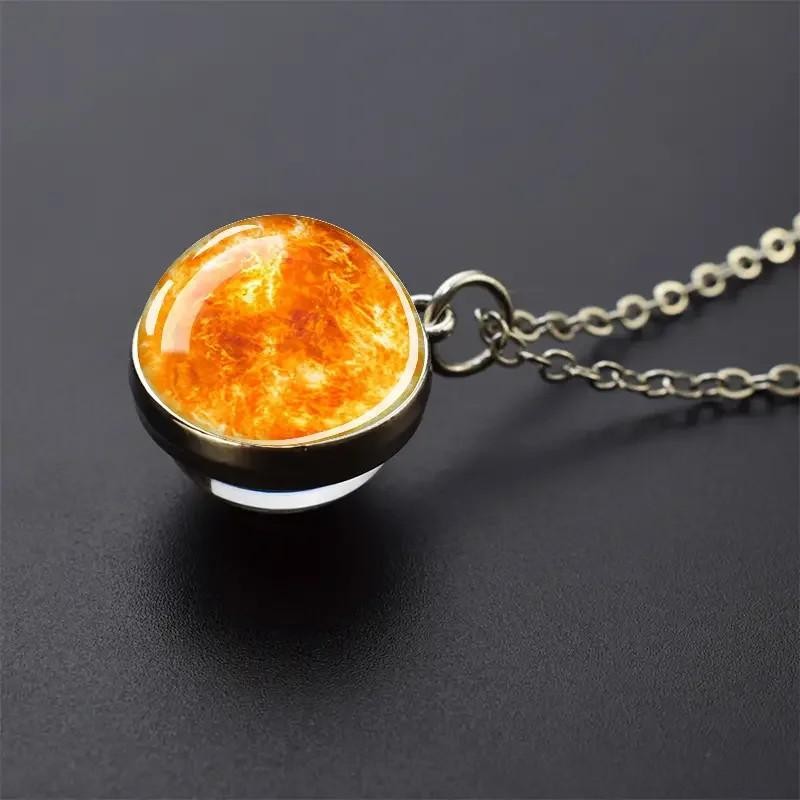 Double Sided Galaxy Planet Glass Ball Pendant Necklace Sun Earth Moon Mars
