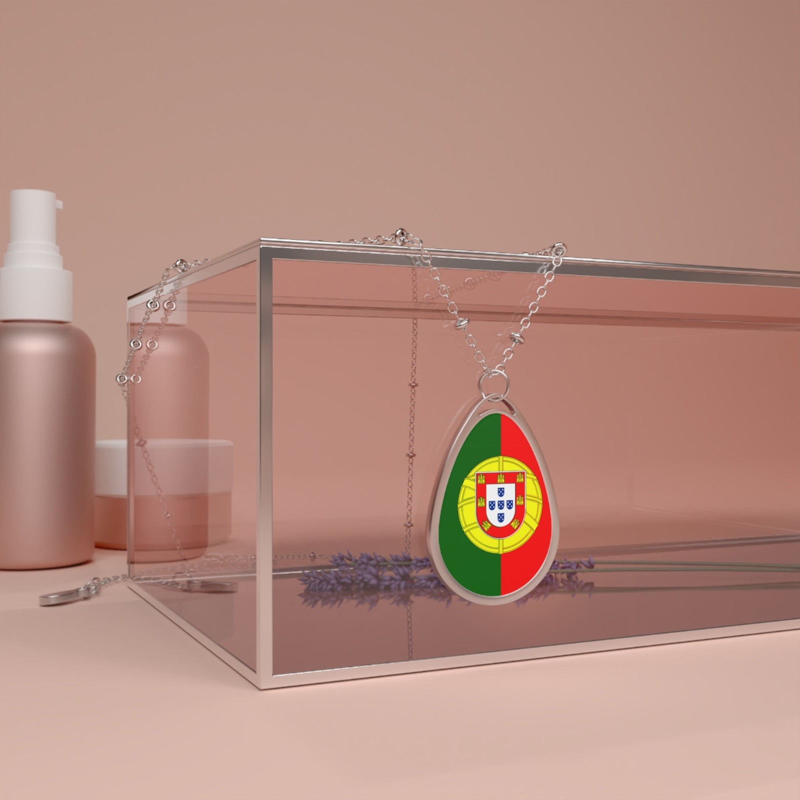 Portugal Flag Oval Necklace Zinc Alloy Pendant – One Size / Silver
