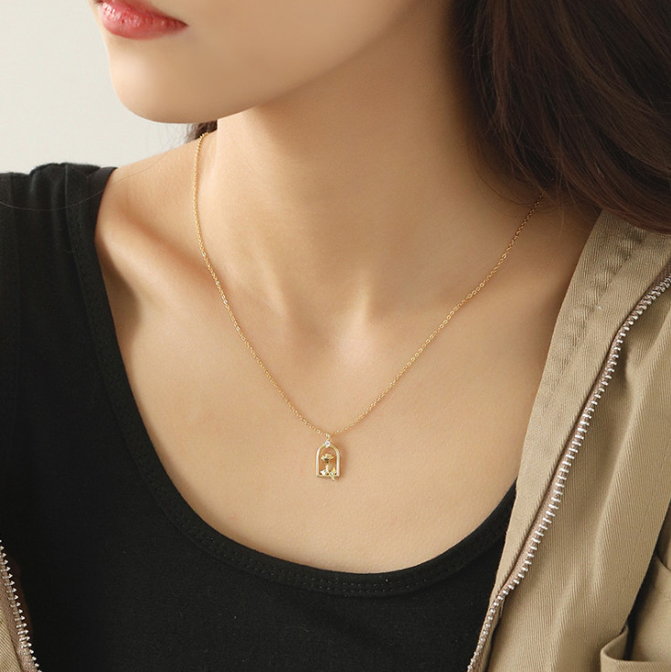 Women18K Gold Vase Rose Love Flower Pendant Necklace Sterling Silver 15-17″ D21