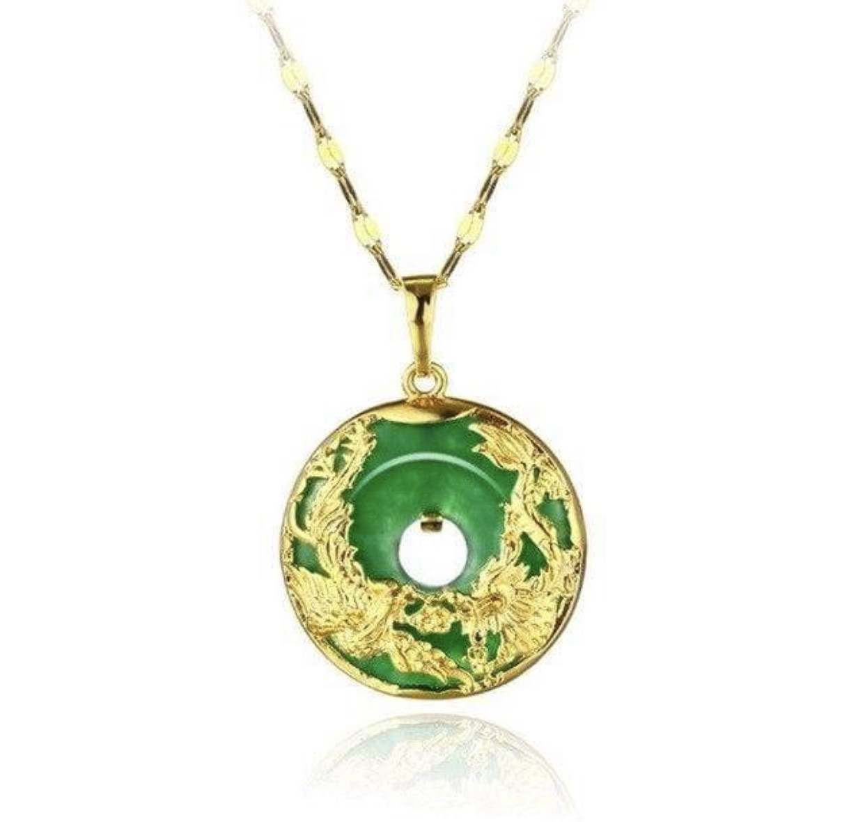 HAPPY DRAGON & PHOENIX JADE GOLD NECKLACE