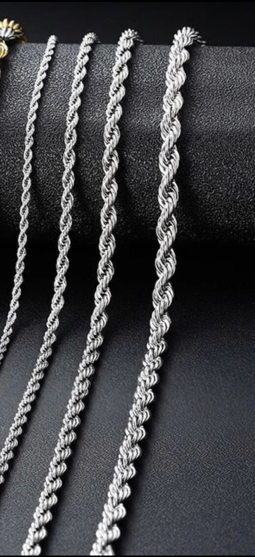 Rope Chain Necklace Silver Stainless Steel 3/4/5/7mm 20-30″ Mens Womens