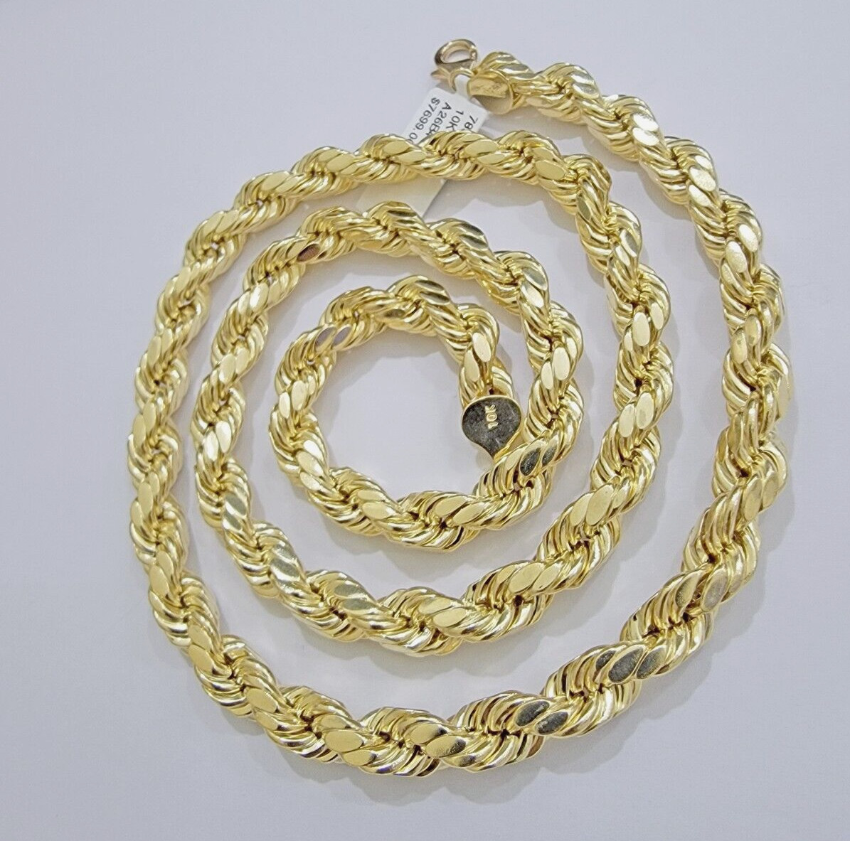 10k Yellow Gold Rope Chain Necklace 24 Inch 8mm Diamond Cuts Men’s REAL 10KT