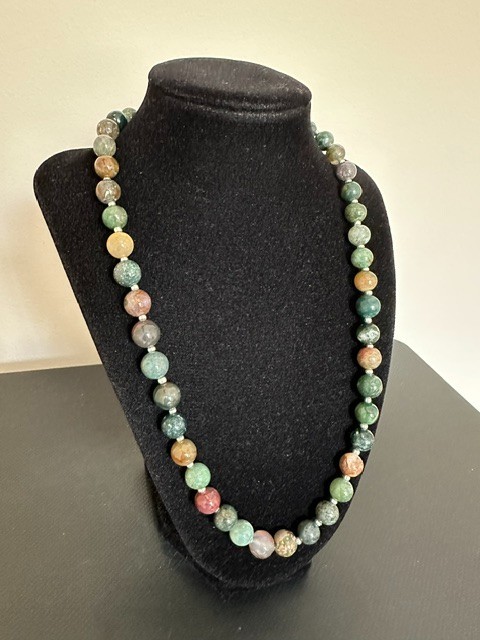 Natural Moss Agate Multicolor Round 10 mm Gemstone Beads 22″ Necklace