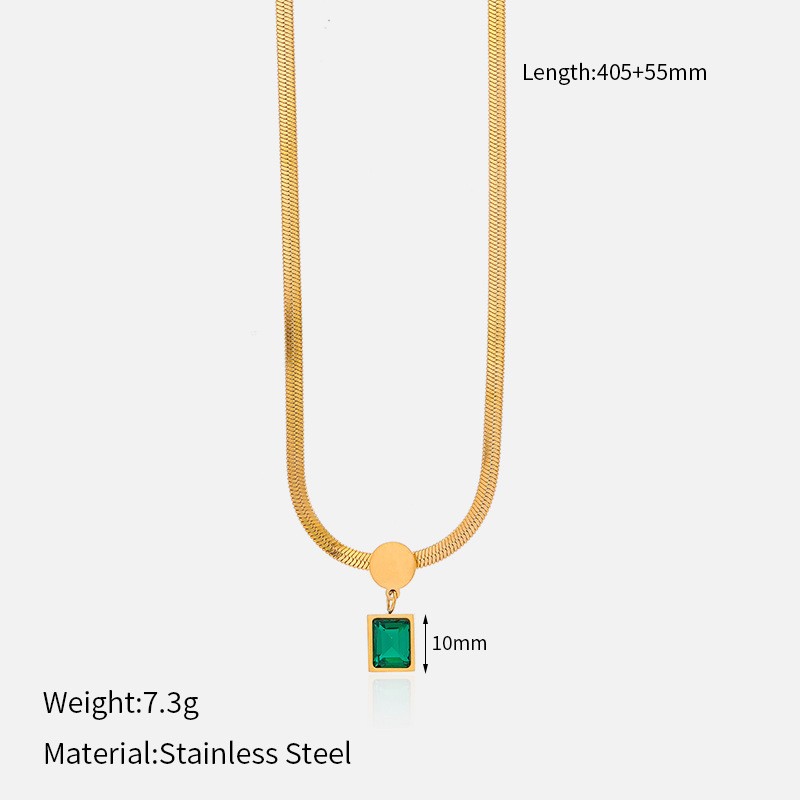 Vintage Emerald Stainless Steel Necklace Inlaid Titanium Steel Pendant Necklace