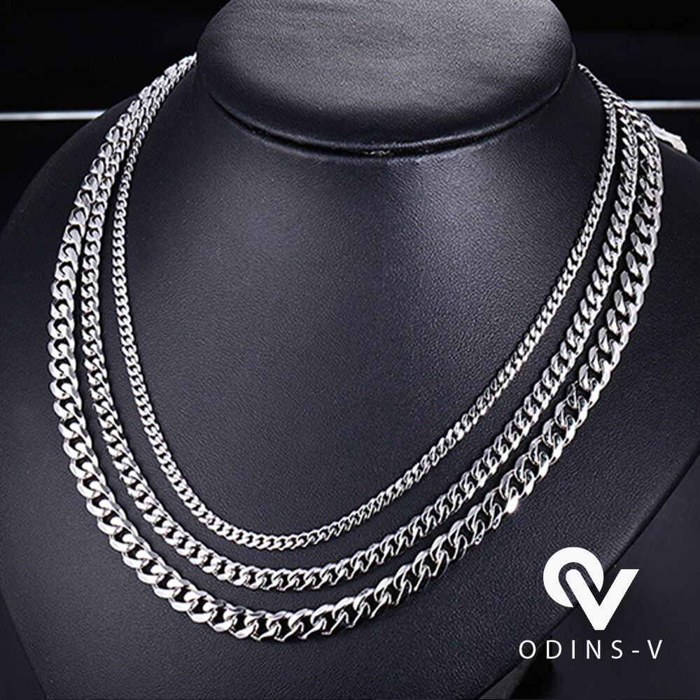 Mens Womens Chain Silver Gold Black Cuban Link Necklace 3mm 5mm 7mm 9mm 11mm 15m