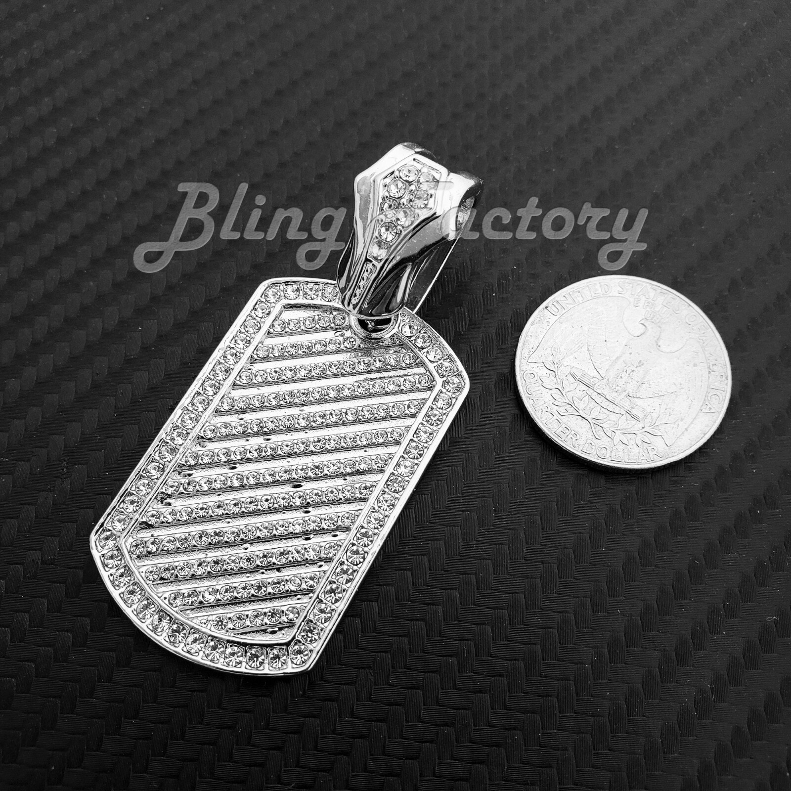 Icy Dog Tag Pendant & 12mm 16″ 18″ 20″ 24″ Iced Cuban Box Lock Chain Necklace