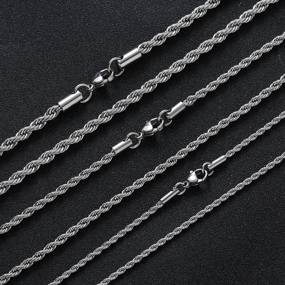 2-6mm Stainless Steel Twisted Rope Chain Necklace Silver Men Women 16-30″