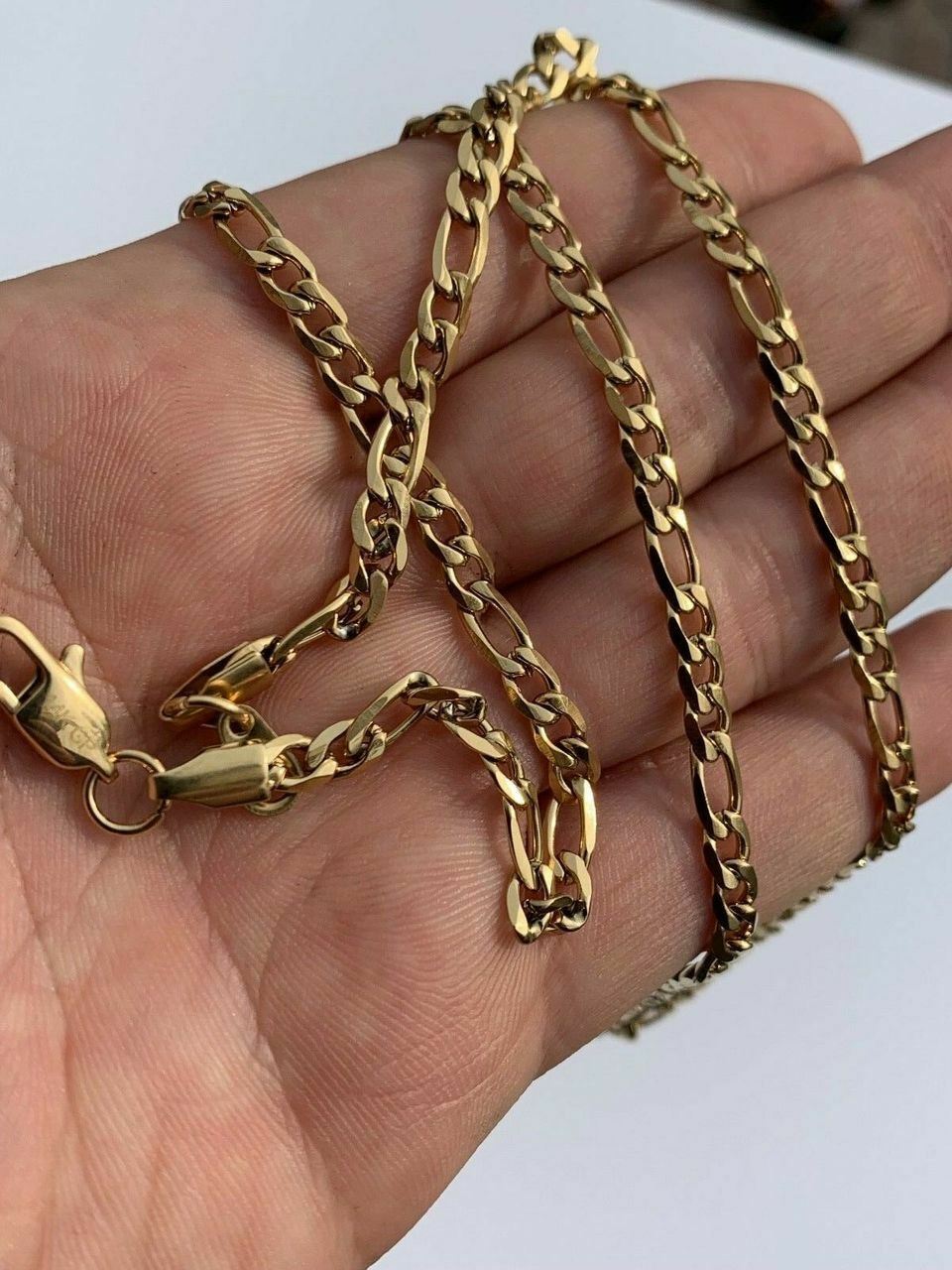 Men’s Gold Figaro Chain 5mm 14k Yellow Gold Over Stainless Steel 18-30″ Lengths