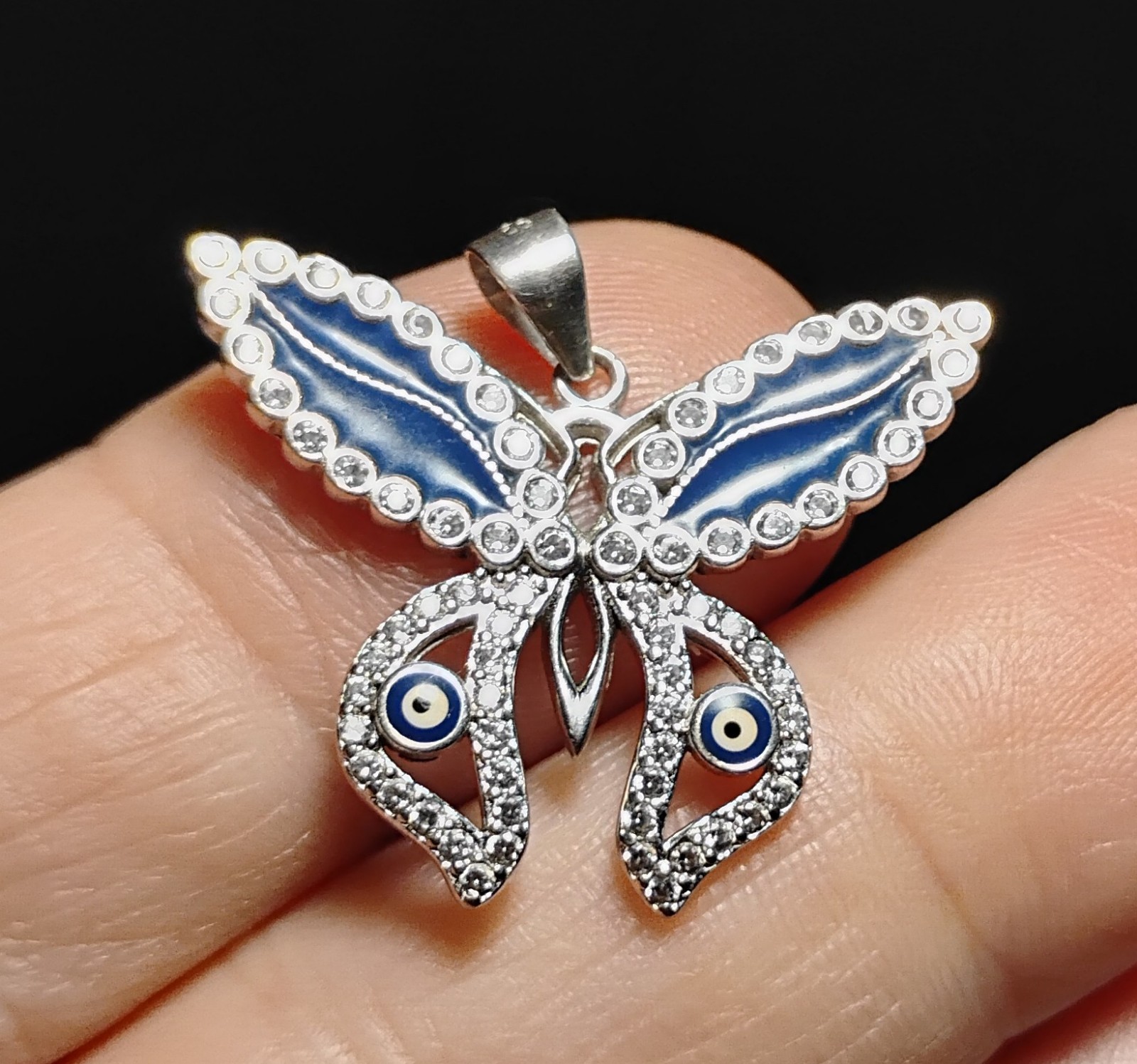 Sterling Silver 925 Butterfly CZ Rhodium Plated Pendant