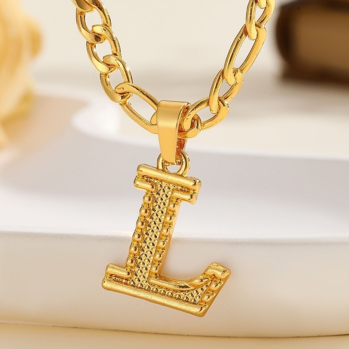 18K Gold Plated Chain Necklace Full Zirconia Alphabet Pendant Women Jewelry