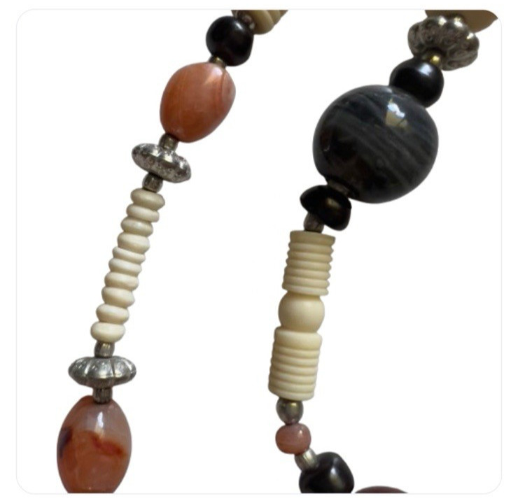 MNG MANGO Necklace Double Strand Buffalo Bone Glass Brass Beaded fashion jewelry