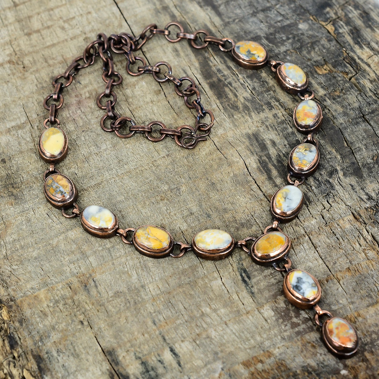Natural Maligano Jasper Handcrafted Electroformed Chain Necklace Jewelry Copper