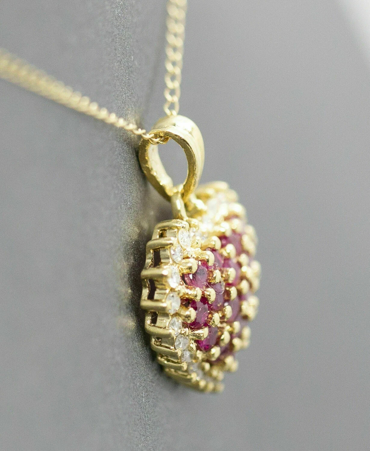 1.95Ct Round Simulated Pink Ruby Heart Pendant 18″Chain 14k Yellow Gold Plated