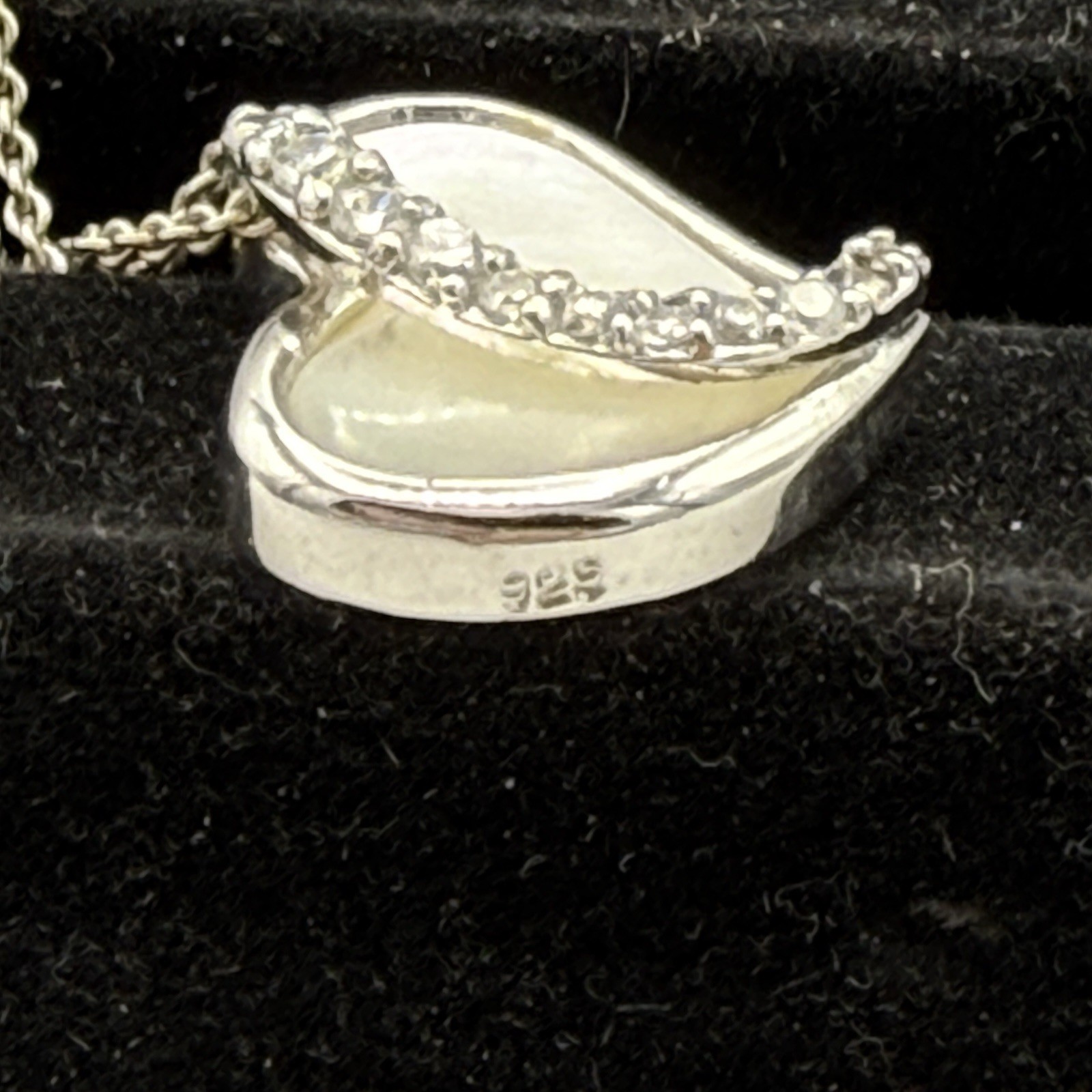 Sterling Silver MOP & CZ Heart on an 16” Italy 925 Chain Valentine