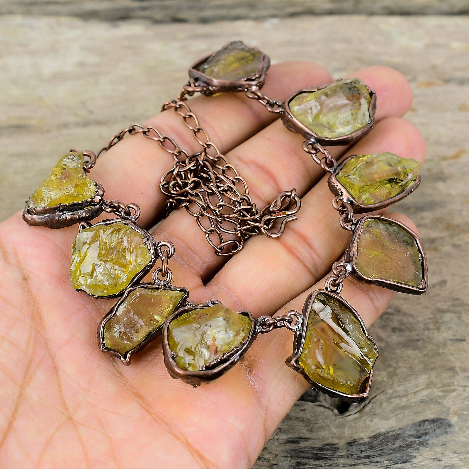 Citrine Rough Copper Gift For Mom Electroformed Chain Adjustable Necklace 18.0″