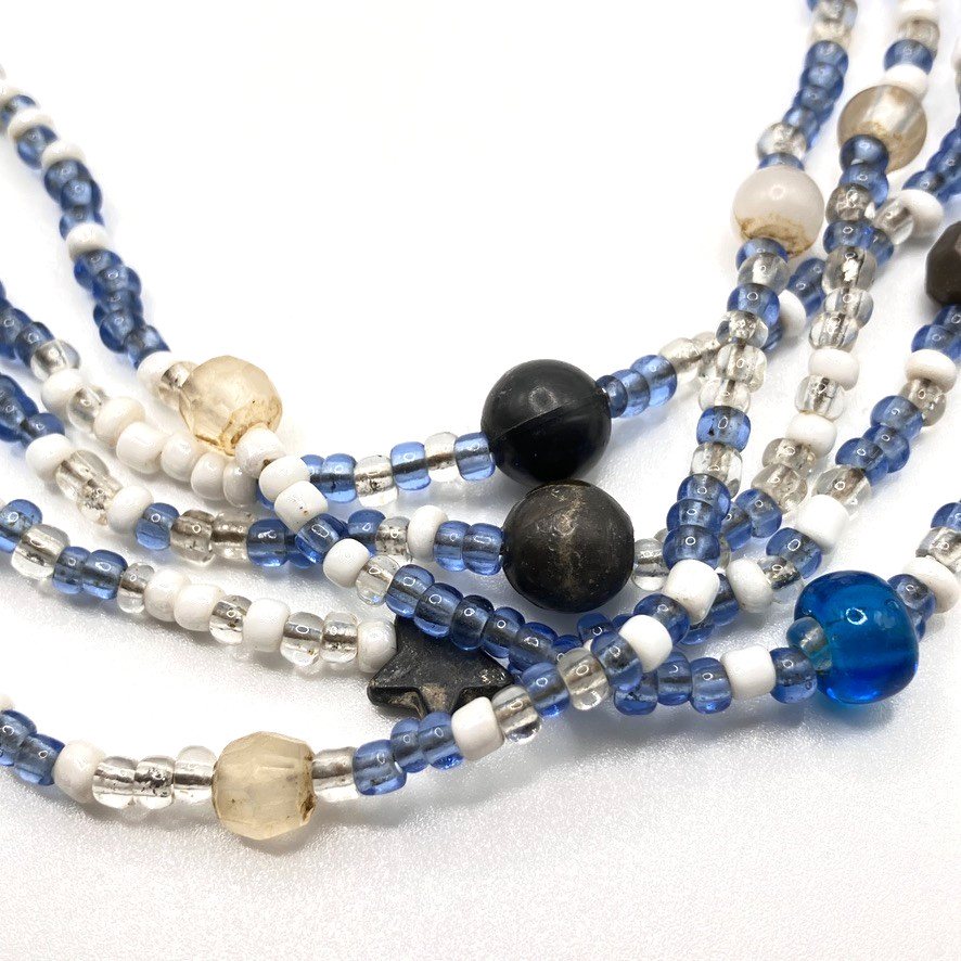 Blue glass seed bead necklace 46cm multi strand vintage Boho costume jewellery