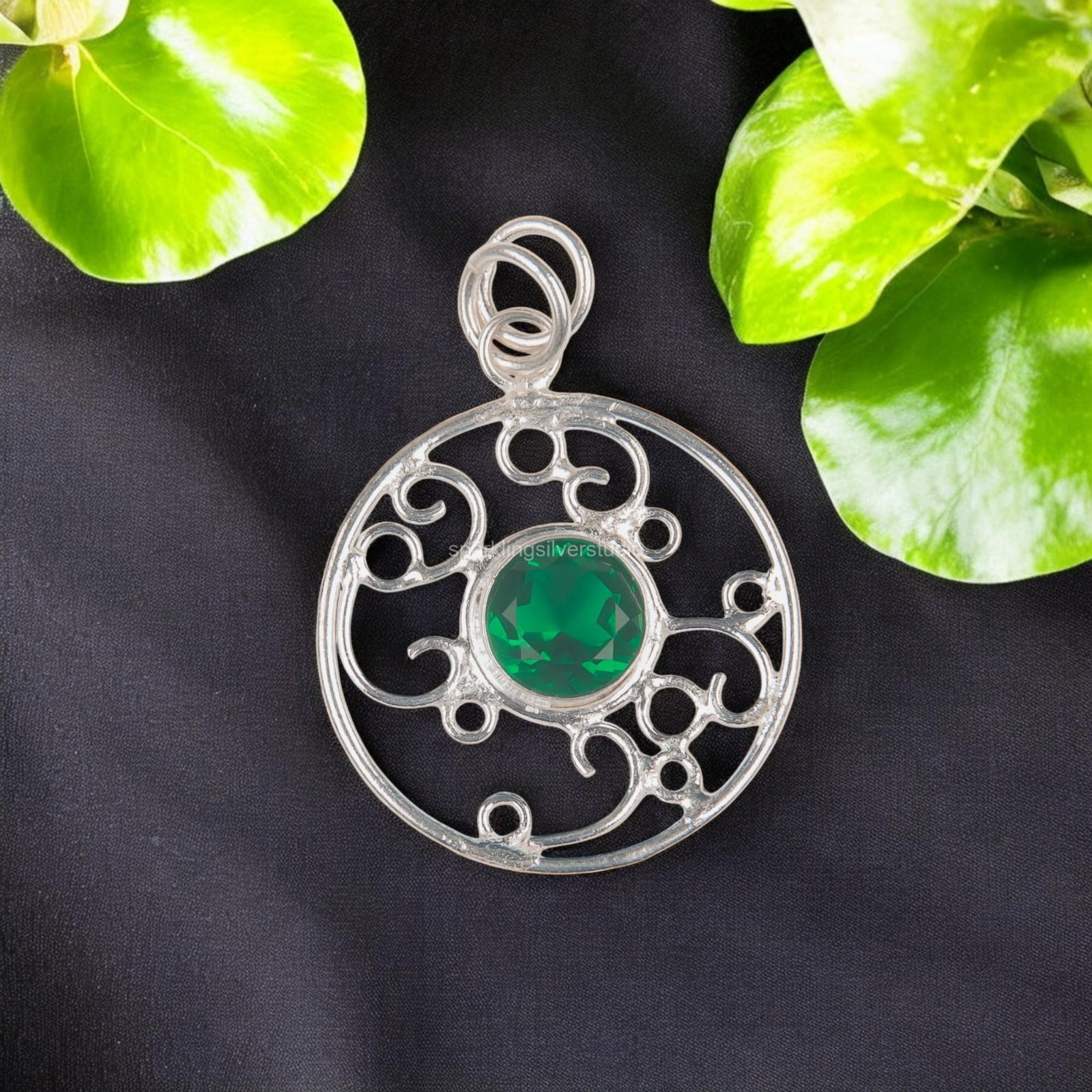 Sterling Silver Green Emerald Gemstone Anniversary May Birth Pendant Jewelry