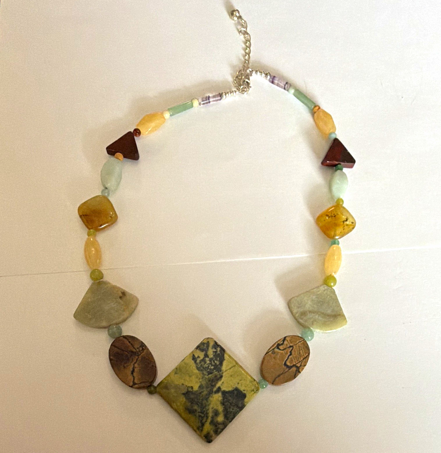 Multicolor stone bead necklace square pendant geometric beaded DTR Jay King
