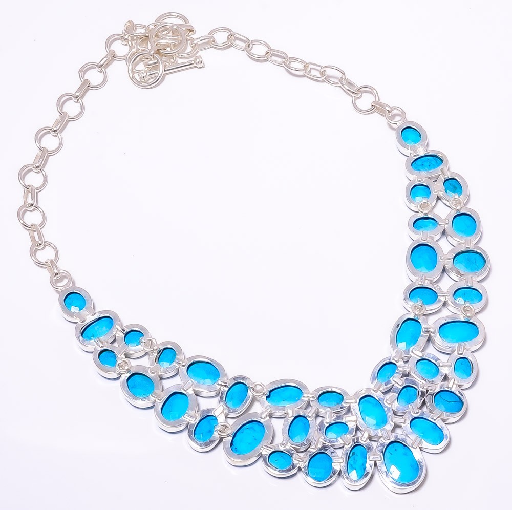 Faceted Magnesite Turquoise 925 Sterling Silver Handmade Necklace 17.99″ N1579-2