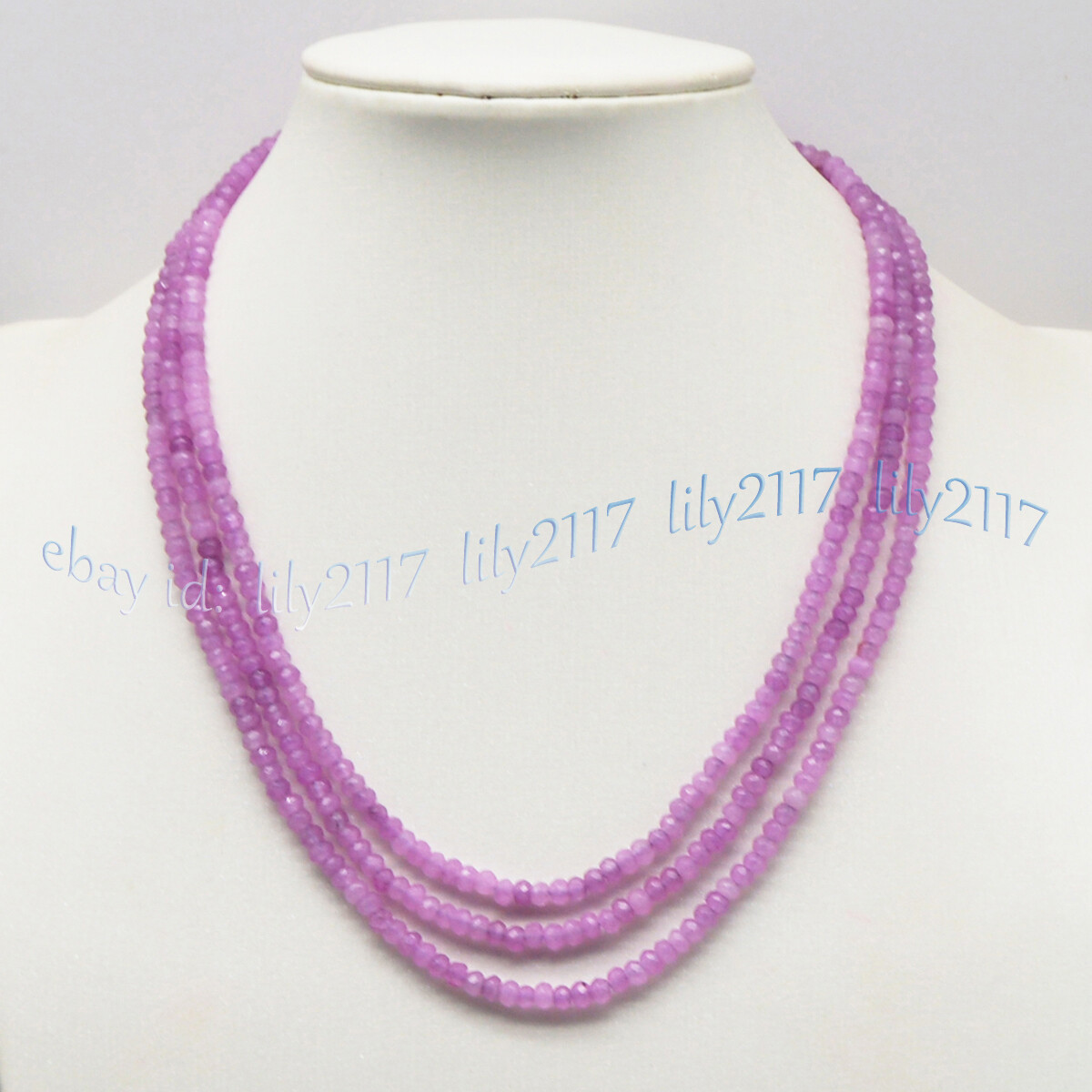3 Rows 2x4mm Purple Alexandrite Faceted Gemstone Roundel Beads Necklace 17-19”