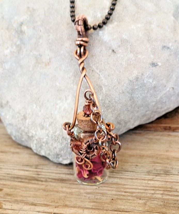 Fairy Bottle Necklace, Hand-wrapped Boho Pendant, Romantic Renaissance Style