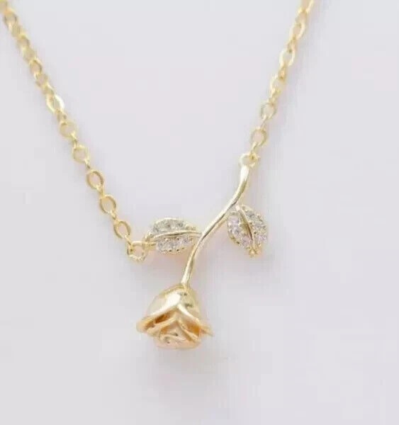 14k Yellow Gold Plated Round Cut Simulated Diamond Women’s Fancy Pendant Chain