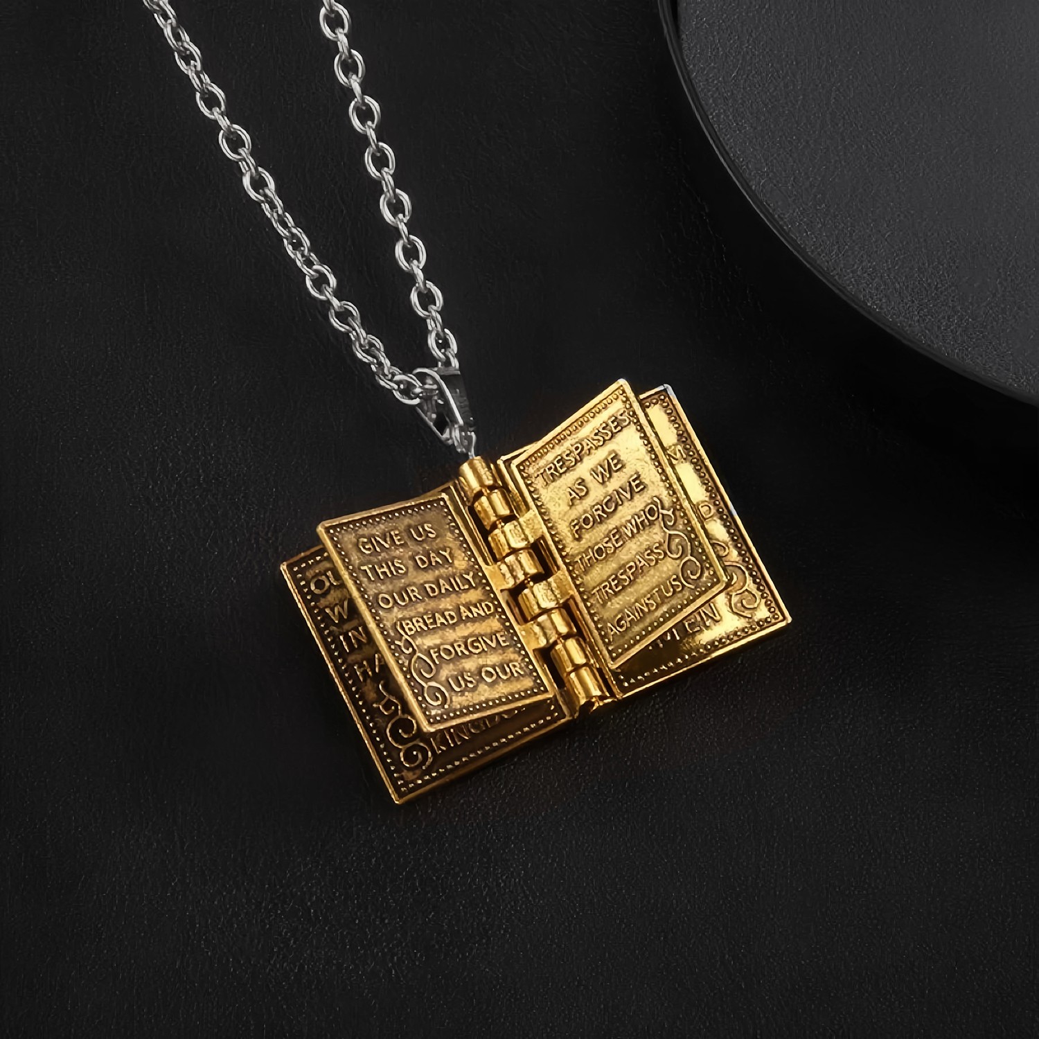 Bible Book Pendant Necklace Vintage Gold Cross Unique Jewelry For Men Women US