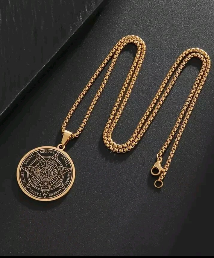 Cadena Acero Inoxidable Medalla Amuleto Protector Con Los Site Arcángeles
